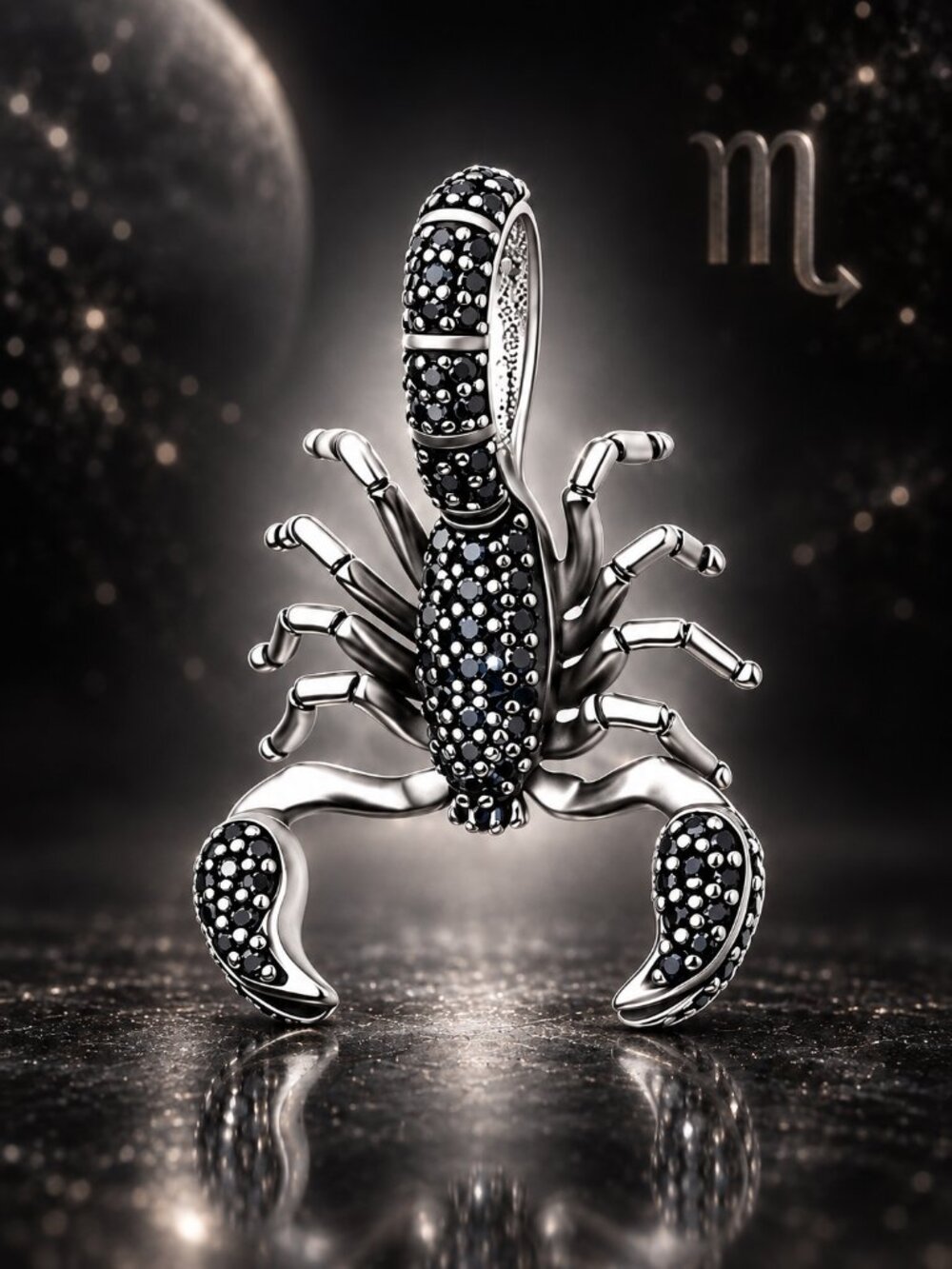 Black Pavé Scorpion Charm, Scorpio Zodiac, Sterling Silver Jewelry